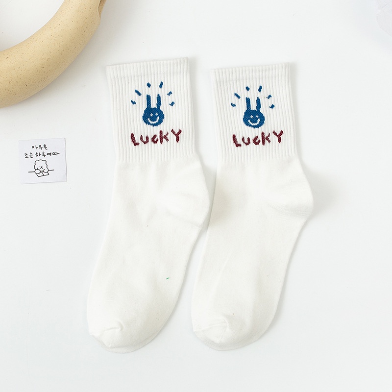 Vớ Thể Thao Chất Liệu Cotton Họa Tiết Hoạt Hình Phong Cách Hàn Quốc Cho Nữ