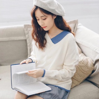 (ORDER) Áo len cổ tim hai màu Ulzzang
