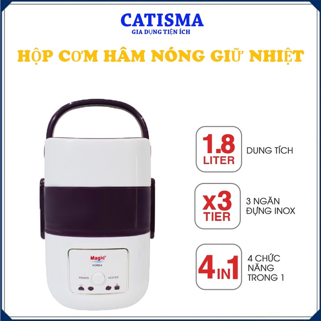 Hộp đựng cơm nấu cơm hâm nóng giữ nhiệt MAGIC KOREA A-06 3 tầng công suất 250W Bảo hành 12 tháng