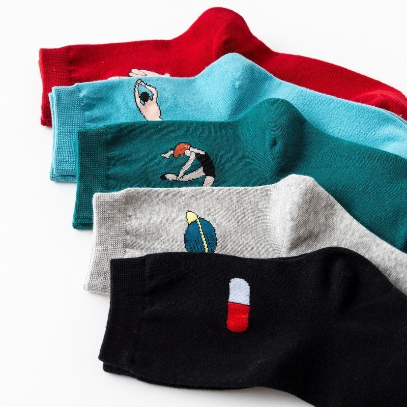 Vớ Cotton Thoáng Khí In Họa Tiết Hoạt Hình Phong Cách Hipster Dành Cho Nữ