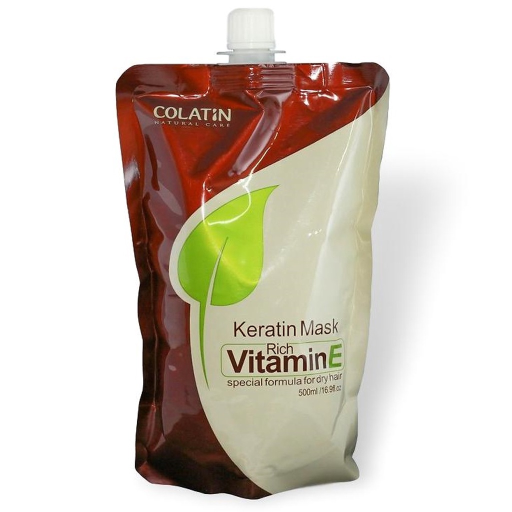 Hấp túi phục hồi tóc hư tổn Colatin Vitamin E – Keratin Mask 500ml