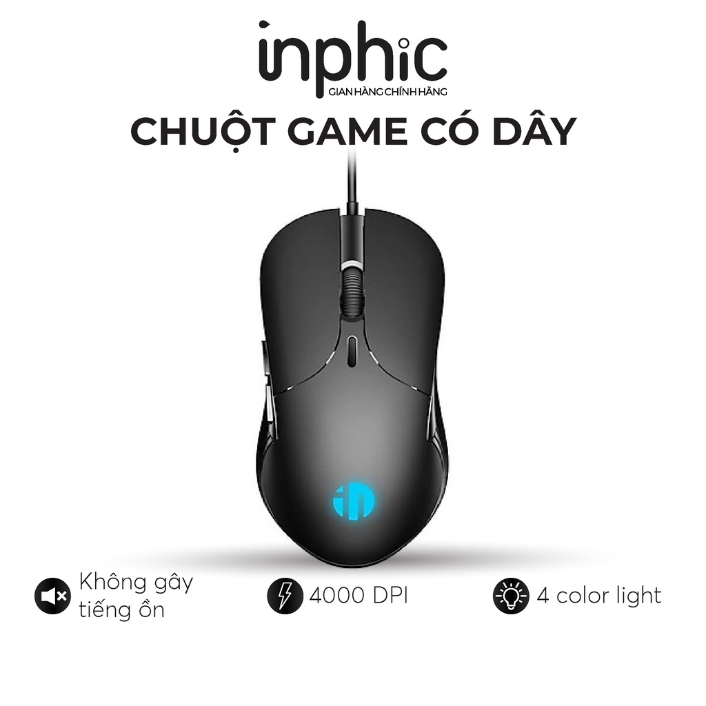 Chuột Chơi Game inphic PB1P Có Dây 6 Nút 4000 DPI tùy chỉnh dùng cho game thủ chuyên nghiệp - Chính Hãng