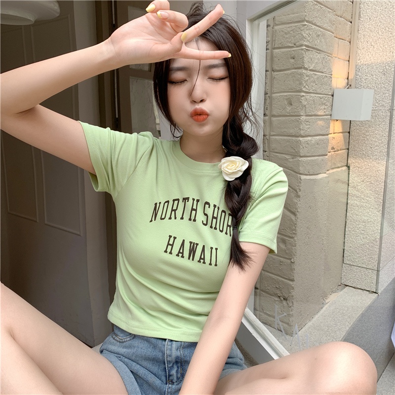 SUXI Áo Thun Ngắn Tay Cổ Tròn In Chữ Đơn Giản Dễ Phối Đồ Thời Trang Mùa Hè Cho Nữ