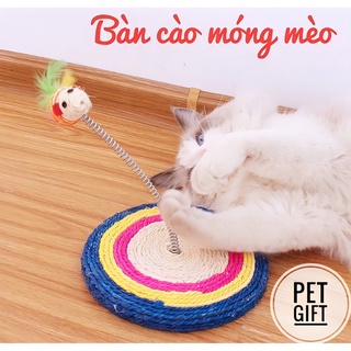 Bàn cào móng mèo sợi cói cao cấp - gắn kèm chuột lò xo - Trụ cào móng mèo cao cấp
