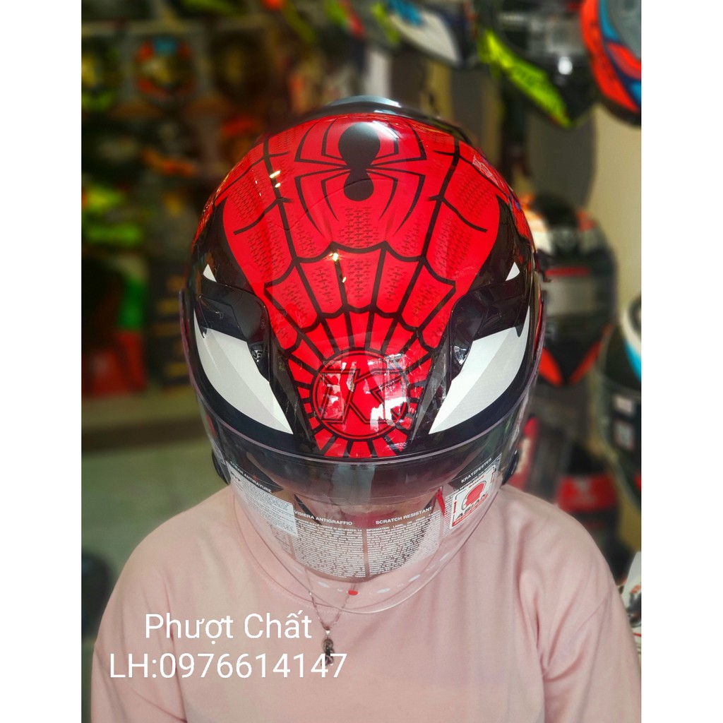 Mũ bảo hiểm 3/4 2 kính KYT tem Spiderman siêu đẹp