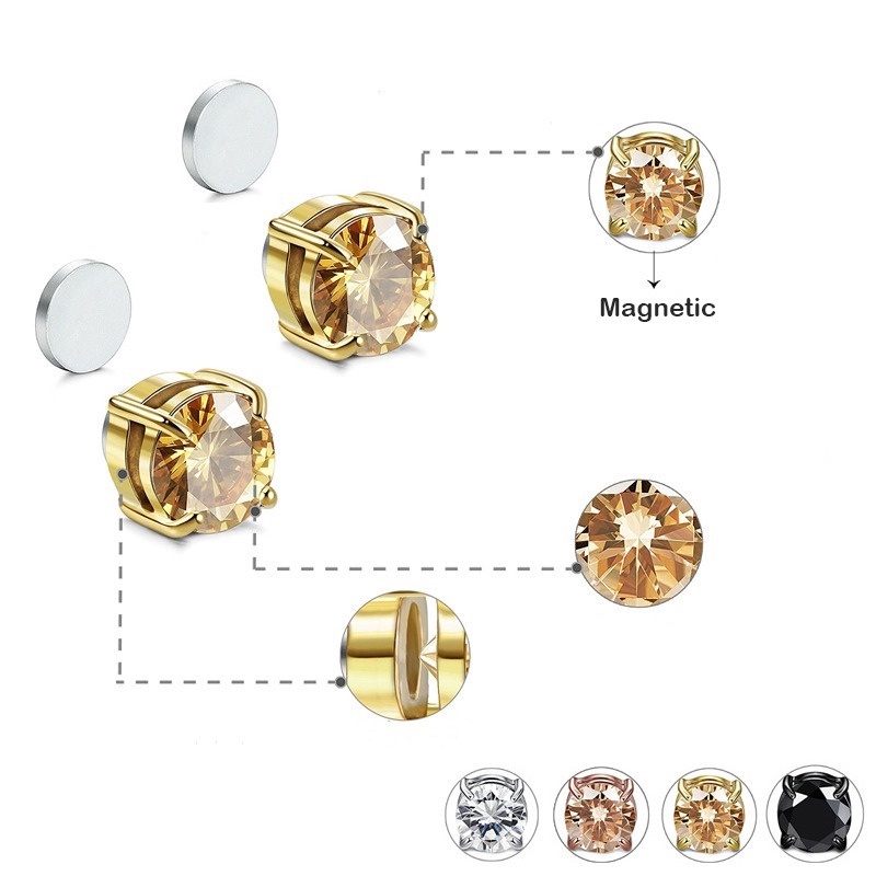 Khuyên Tai Kẹp Bốn Vòng Từ Tính Đính Đá Lấp Lánh 6/8MM Phong Cách Unisex Cho Tiệc Cưới