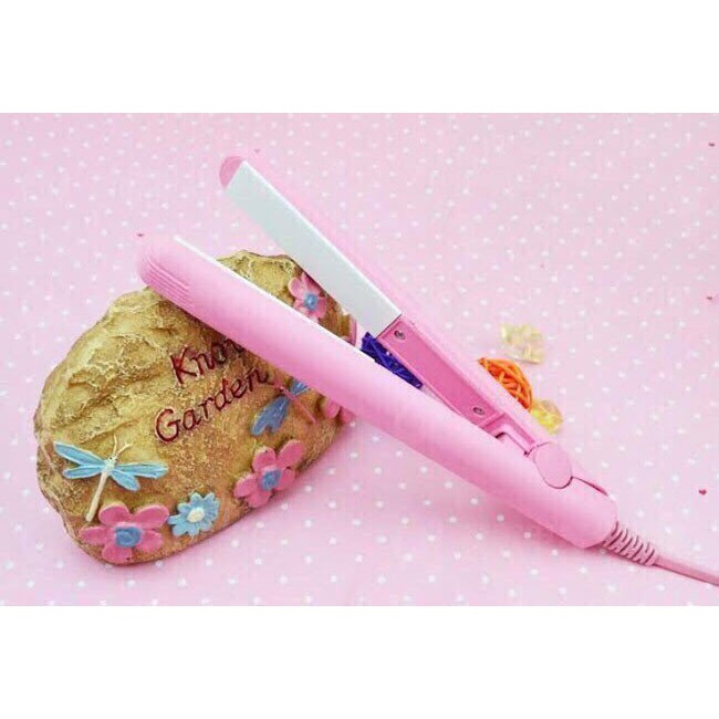 Máy bấm, duỗi tóc mini màu hồng