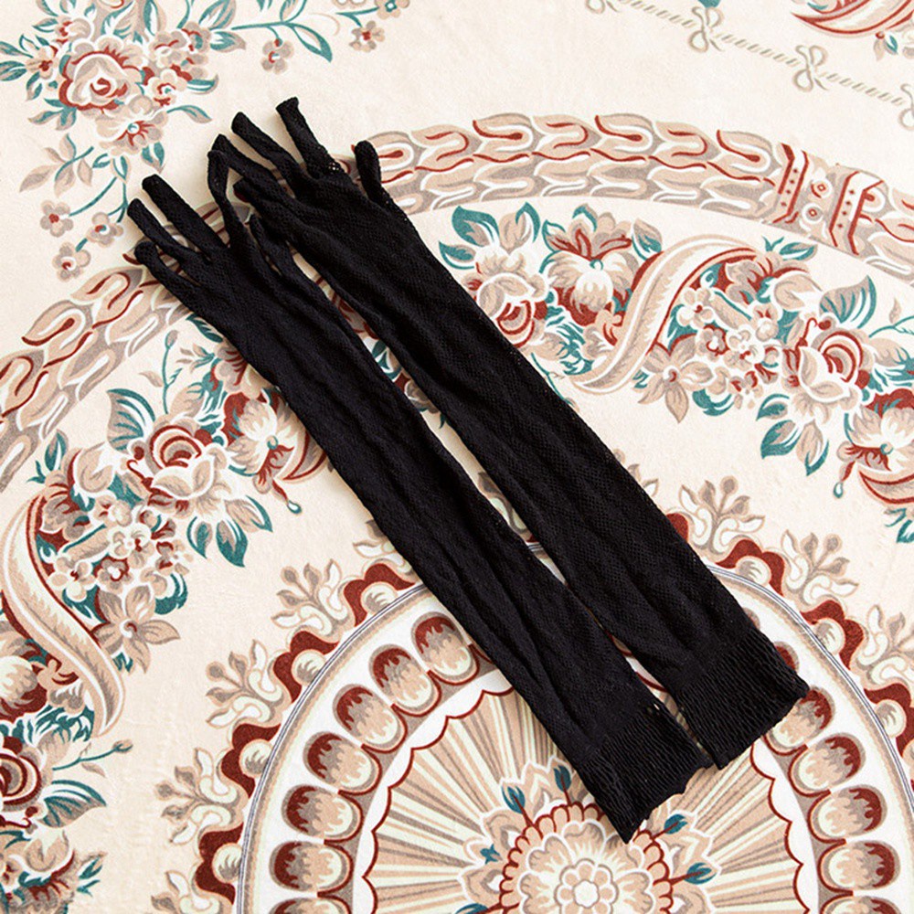 Găng tay lưới dáng dài vải nylon mỏng chống nắng phối ren nhiều màu tùy chọn phong cách lolita cổ điển cho cô dâu