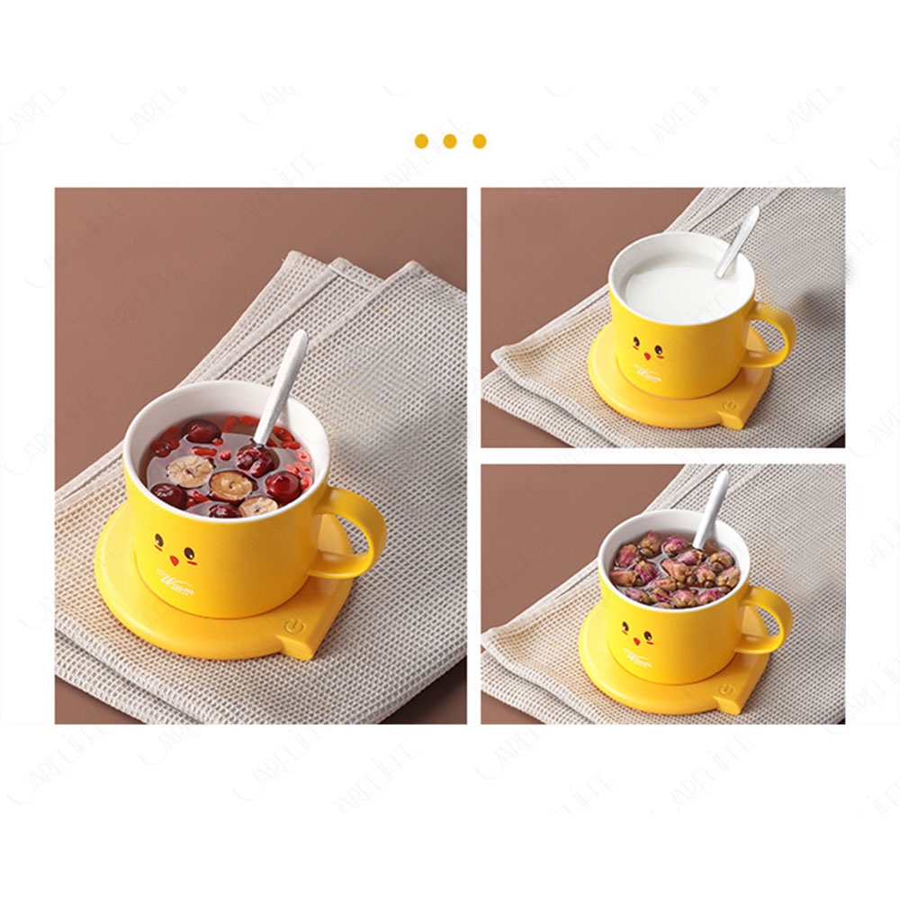 Uareliffe USB Heating Coaster Set With Ceramics Cup Spoon 55 Degree Temperature Coffee Mug Warmer