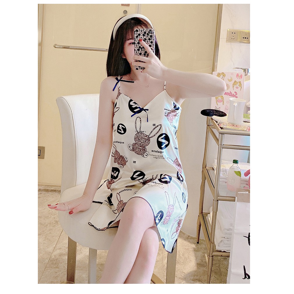 Đầm ngủ 2 dây lụa,váy ngủ 2 dây lụa hàn quốc dễ thương dành cho nữ mùa hè hàng quảng châu | BigBuy360 - bigbuy360.vn