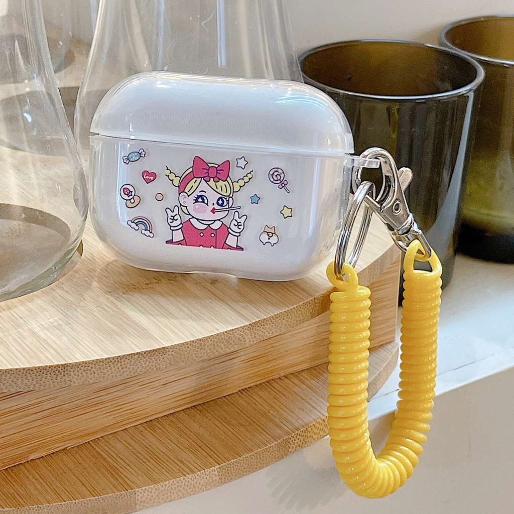 Vỏ Bảo Vệ Hộp Sạc Tai Nghe airpods 1 2 Pro 3rd Generation Pro 1/2 Trong Suốt Chống Sốc Họa Tiết Hoạt Hình Kèm Dây Đeo Kiểu Nhật Hàn