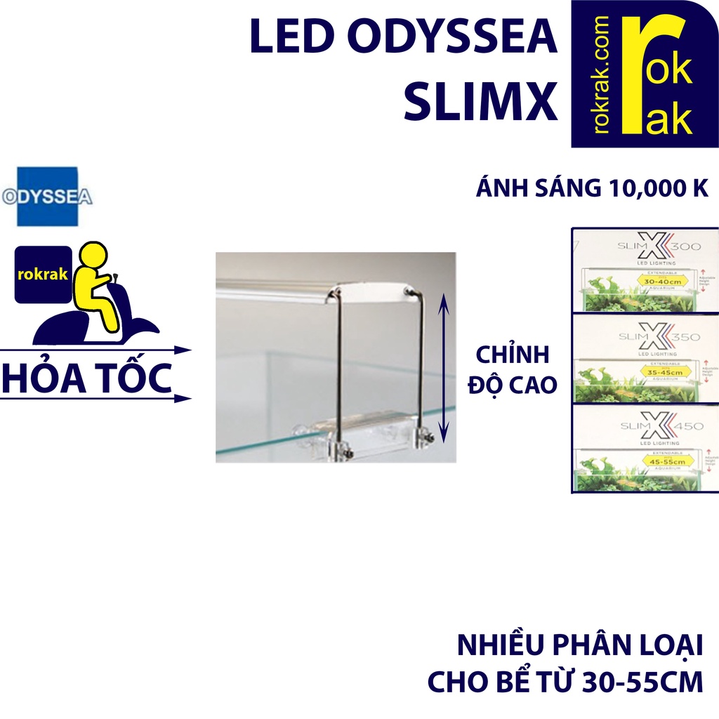 Đèn led ODYSSEA SLIM X 300 350 450 ánh sáng 10000k cho hồ cá 30-55 cm
