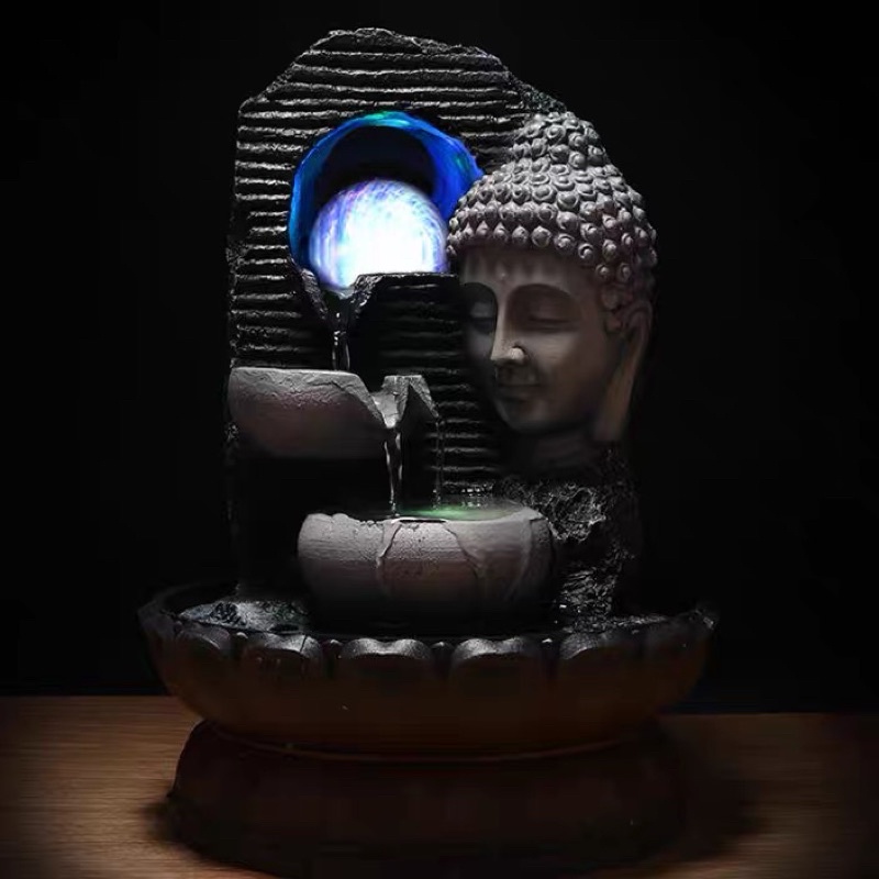 Thác nước phong thuỷ để bàn phật toạ thiền đài sen