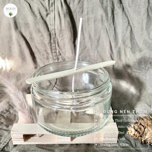 Hũ đựng nến thơm thuỷ tinh trong suốt 200ml - Nắp bạc, chịu nhiệt, dáng lùn xinh xắn
