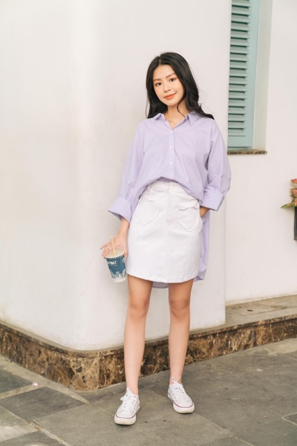 Áo sơ mi nữ form rộng trơn dáng dài Boyfriend SODA POP