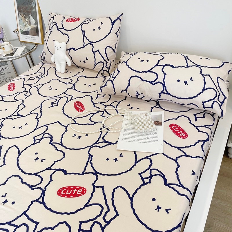 Bộ ga gối 3 món cotton poly Hàn Quốc đáng yêu miễn phí bo chun drap ga giường Mượt Decor nhập khẩu chính hãng