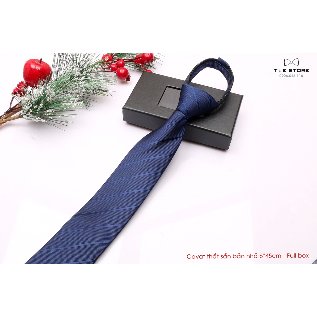 Cà vạt thắt sẵn Hàn Quốc bản nhỏ 6cm * 45cm - Tặng kèm hộp, màu xanh nhiều mẫu