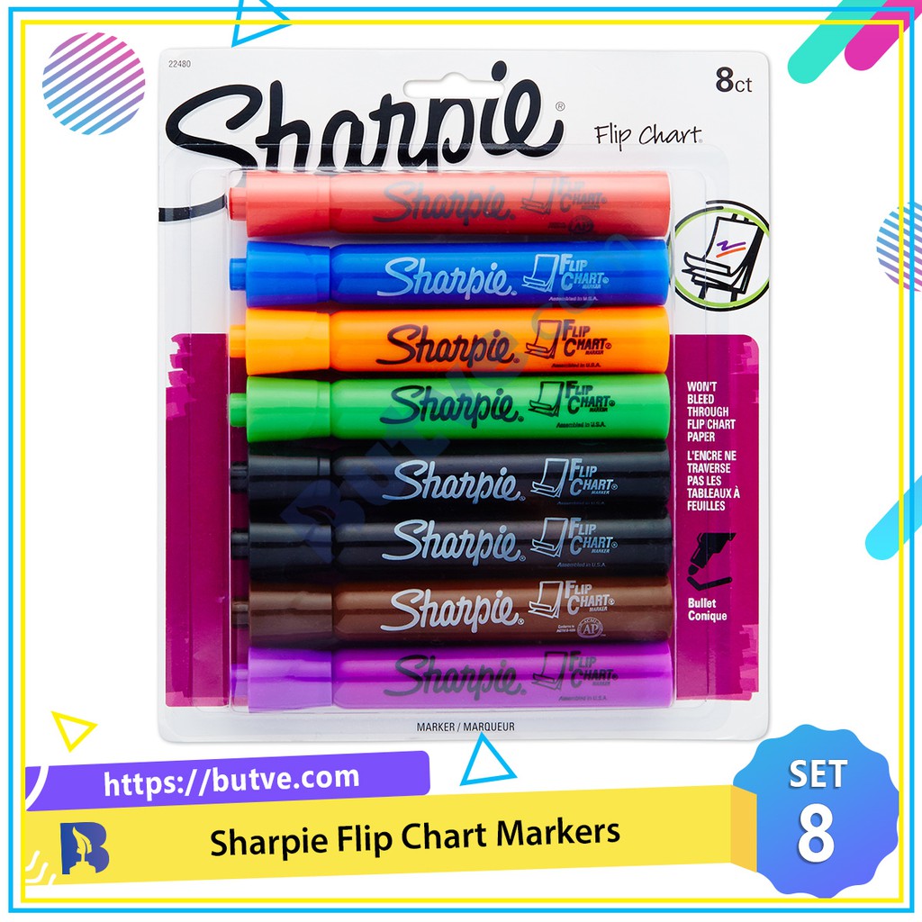 Vỉ 8 màu bút lông dầu viết bảng giấy chuyên dụng Sharpie Flip Chart