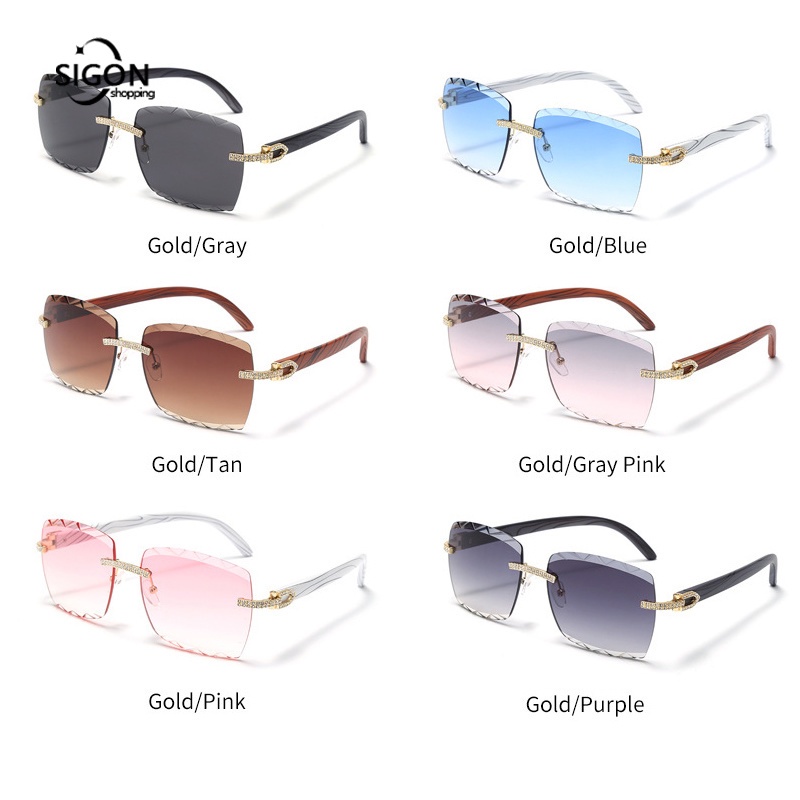 Kính Mát Không Gọng Chống Tia UV Đính Đá Thời Trang Cho Nữ