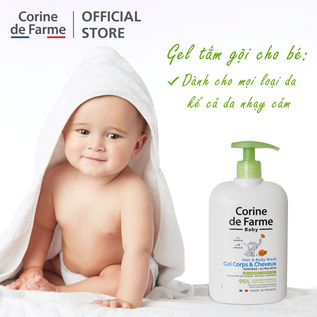 Gel tắm gội cho bé Corine De Farme Hair & Body Wash Gel Corps & Cheveux