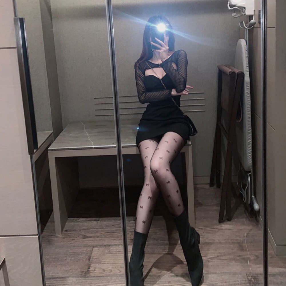 Quần Tất Mỏng Màu Trắng / Đen Đính Nơ Gợi Cảm Phong Cách Lolita Cho Nữ
