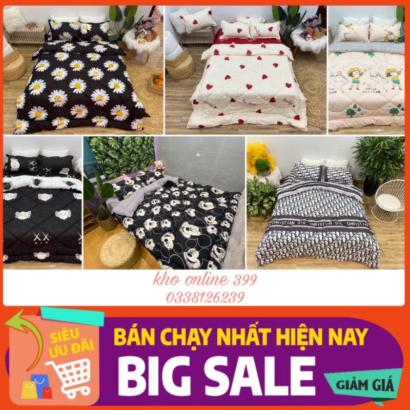 [RẺ VÔ ĐỊCH] set (bộ) chăn ga gối nệm chăn phao trần poly cotton kích thước m6, m8, 2mx2m2, ga trải giường, vỏ gối