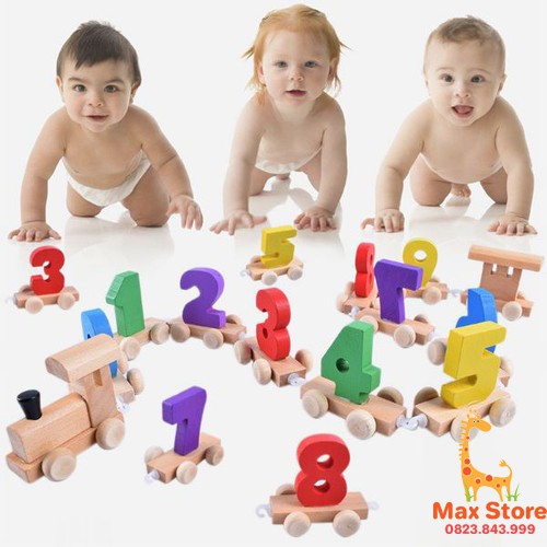 (Đồ Chơi Giáo Dục) Đoàn Tàu Gỗ Chở Số 0 - 9