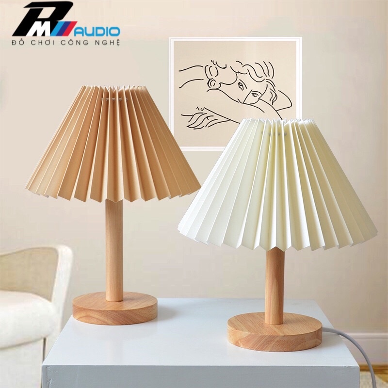 Đèn Ngủ Để Bàn Đèn Trang Trí Thân Gỗ Phong Cách Hàn Quốc - Đèn Ngủ Xếp Ly Kèm Công Tắc điều chỉnh độ sáng-BMVAUDIO