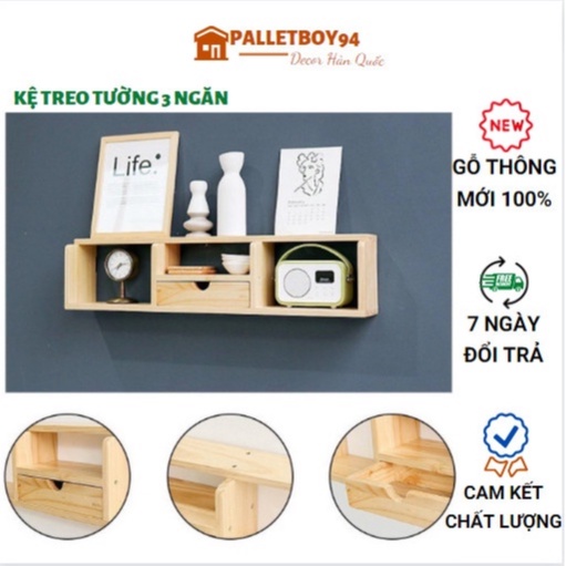 KỆ TRANG TRÍ TREO TƯỜNG, GỖ THÔNG, HÀNG XUẤT KHẨU - PalletBoy94