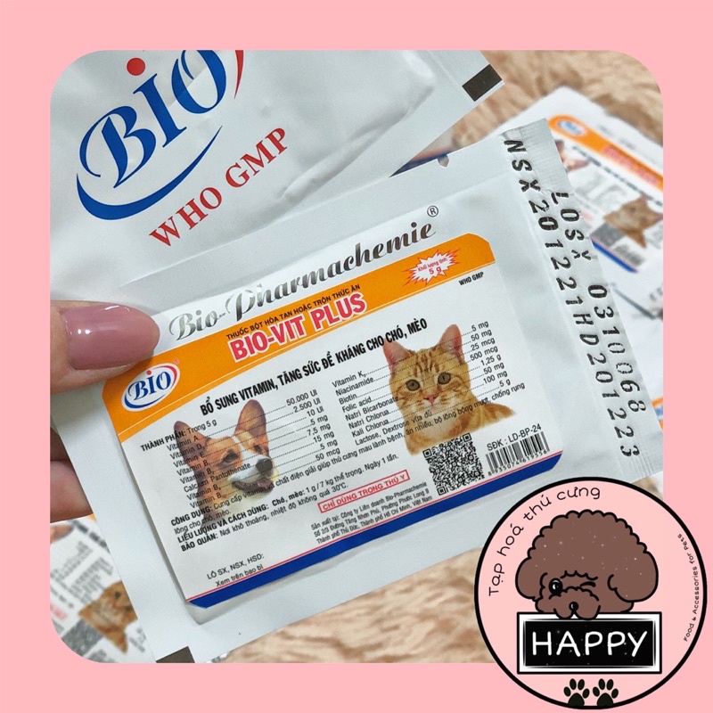 Bột hoà tan BiovitPlus cho thú cưng / Biovit Plus bổ sung vitamin và chất điện giải, tăng sức đề kháng cho chó mèo 5g