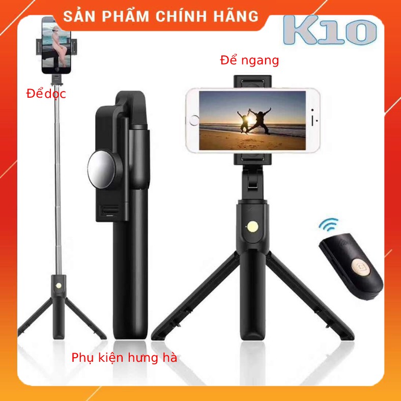 (RẺ VÔ  ĐỊCH )Gậy Chụp Ảnh Tự Sướng Selfie Kiêm Giá Đỡ Tripod 3 Chân Cho Điện Thoại Bluetooth K10 CHÍNH HÃNG