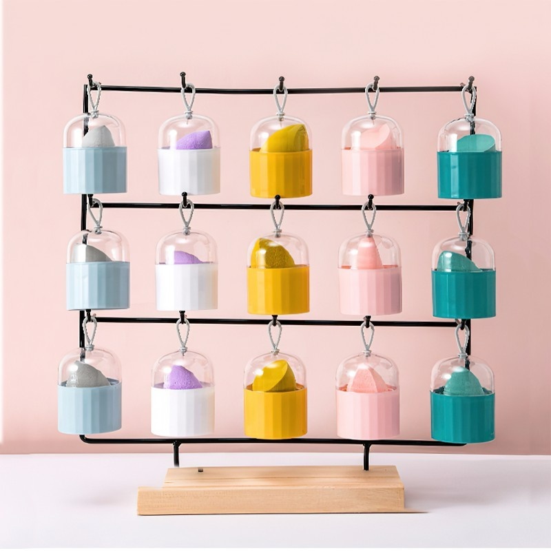 [Hàng mới về] Bộ bông phấn làm đẹp có hộp đựng chống bụi thu gọn được sáng tạo