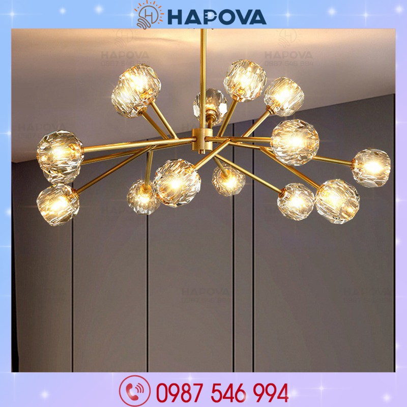 Đèn trần phòng khách, đèn treo trần HAPOVA ROCKY 0087 + Kèm 15 Bóng G9