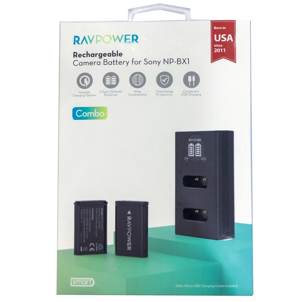 Bộ 2 pin 1 sạc đôi RavPower for Sony NP-BX1