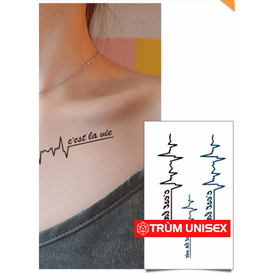 Tấm dán xăm tatoo Nam Nữ độc đáo Nhịp tim C'Est lavie Meo 1 tấm gồm 3 hình TNSTATTOO01