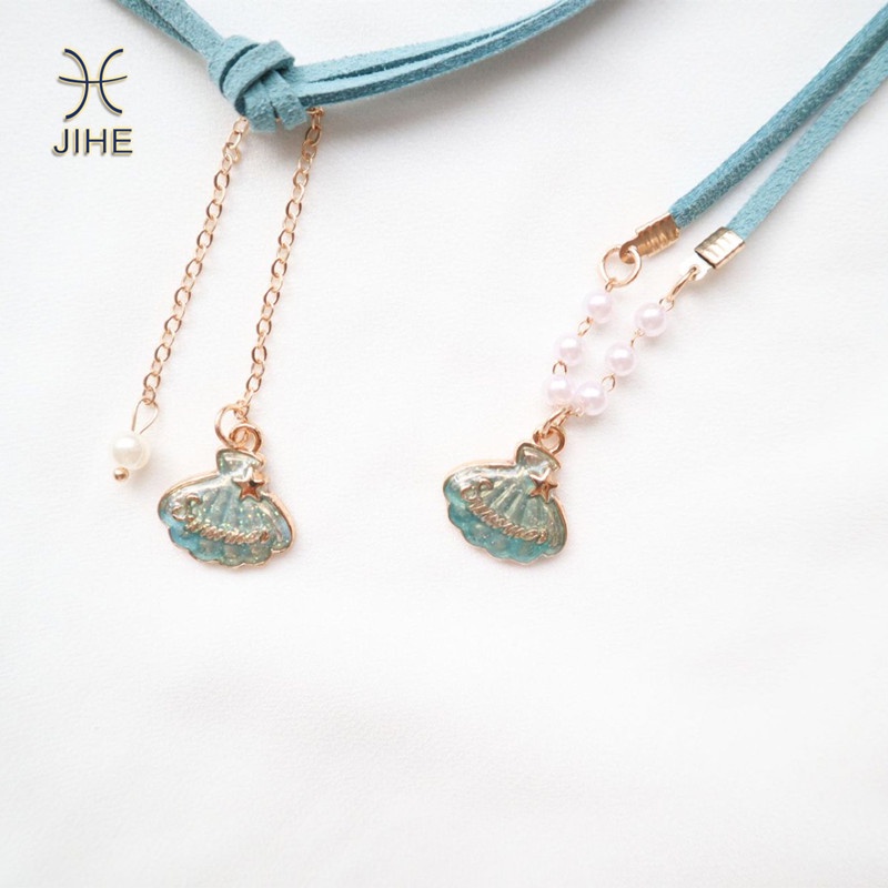 【JIHE】 choker Dây chuyền mặt hình vỏ sò màu xanh dương phong cách Nhật Hàn thời trang