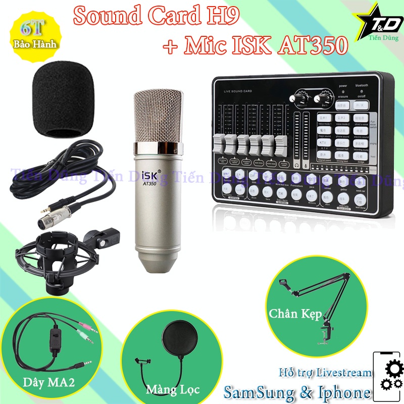 Combo mic thu âm AT350 sound card h9 dây live stream MA2 chân màng- bộ livestream