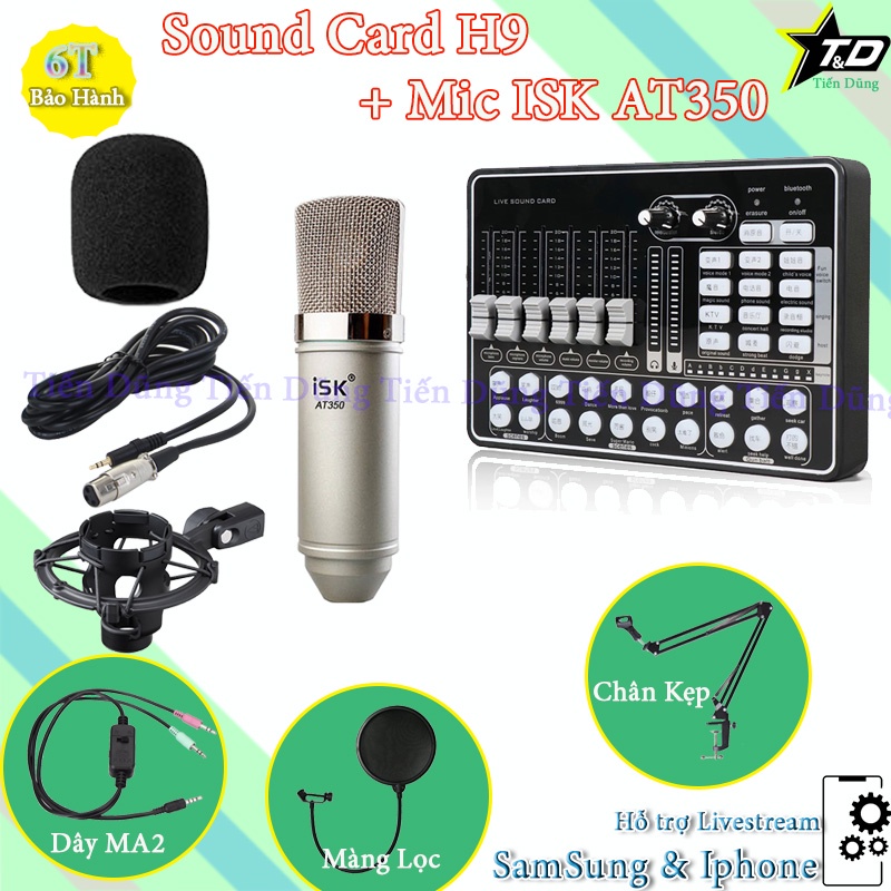 [Mã ELHACE giảm 4% đơn 300K] Combo mic thu âm AT350 sound card h9 dây live stream MA2 chân màng- bộ livestream