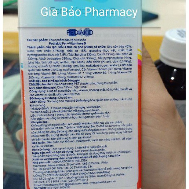 PediaKid Fer + Vitamin B bổ sung dưỡng chất cho cơ thể bé