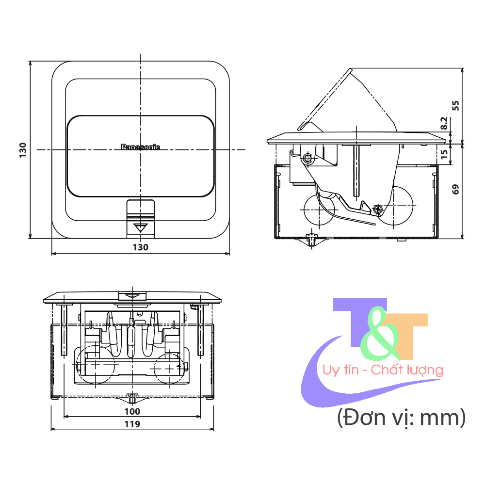 Ổ cắm âm sàn 3 thiết bị Panasonic DU5900VT