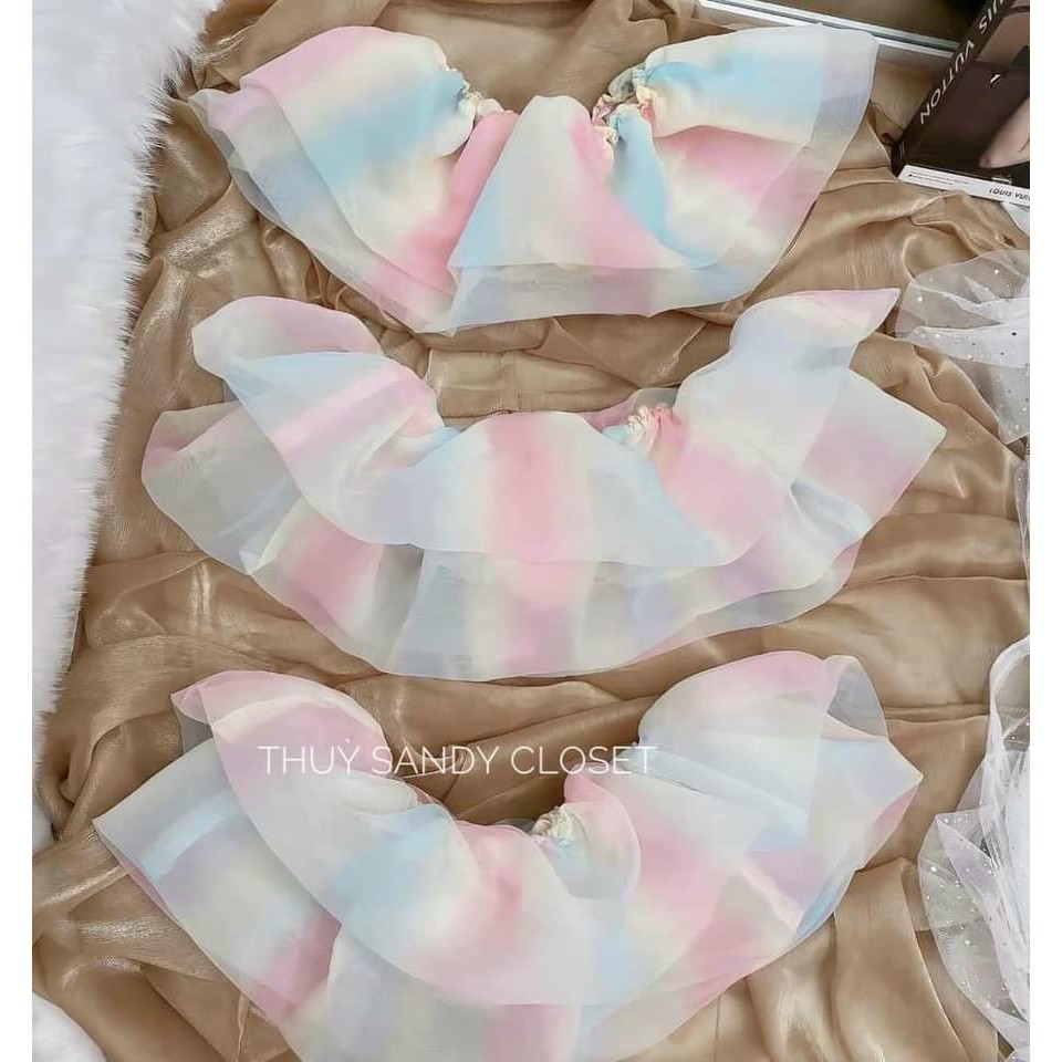 Áo bẹt vai voan kiếng phối màu siêu dễ thương aloha shop