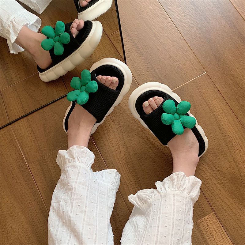 Oeteo Dép Đi Trong Nhà Đế Dày Bằng Vải Lanh Cotton Họa Tiết Hoa Cho Nữ