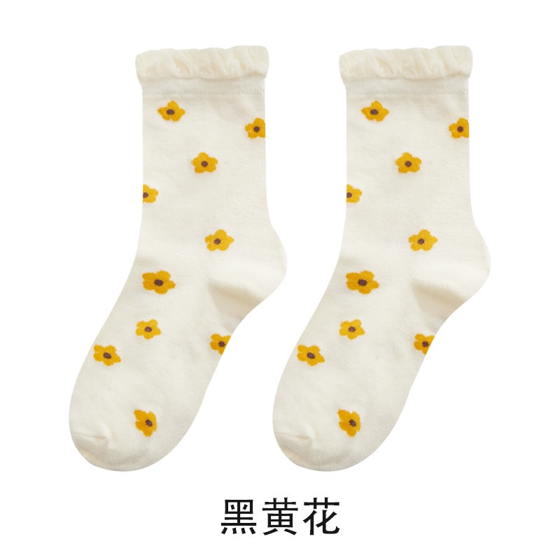 Vớ cotton Cổ Vừa Phối Ren Phong Cách lolita Nhật Bản Dễ Thương Thời Trang Thu Đông Cho Nữ