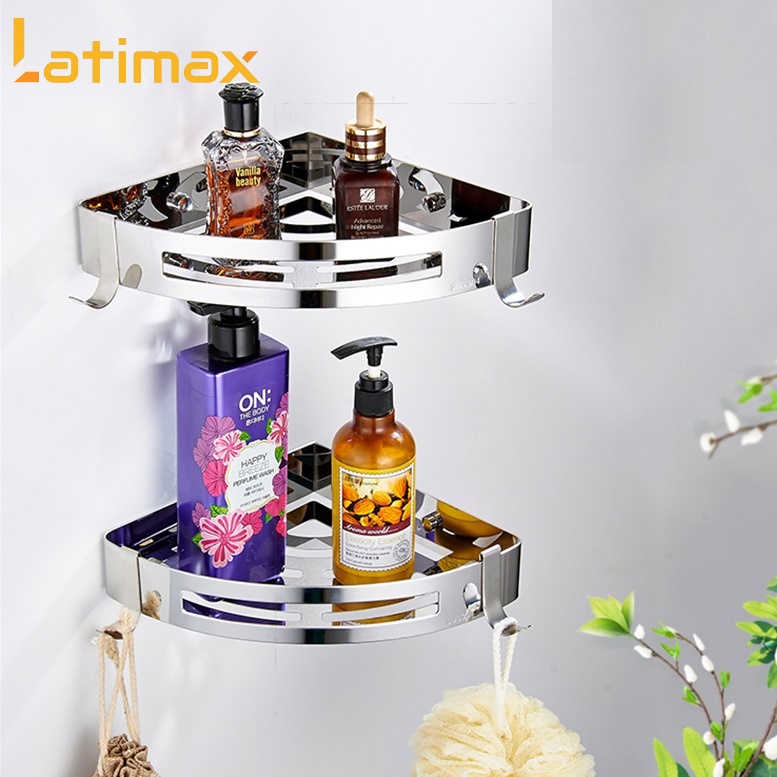Kệ Góc Nhà Tắm Tam Giác Dán Tường 2 Tầng Inox 304 Latimax Sang Trọng Chống Gỉ Sét - Tặng Kèm Keo Dán Chuyên Dụng