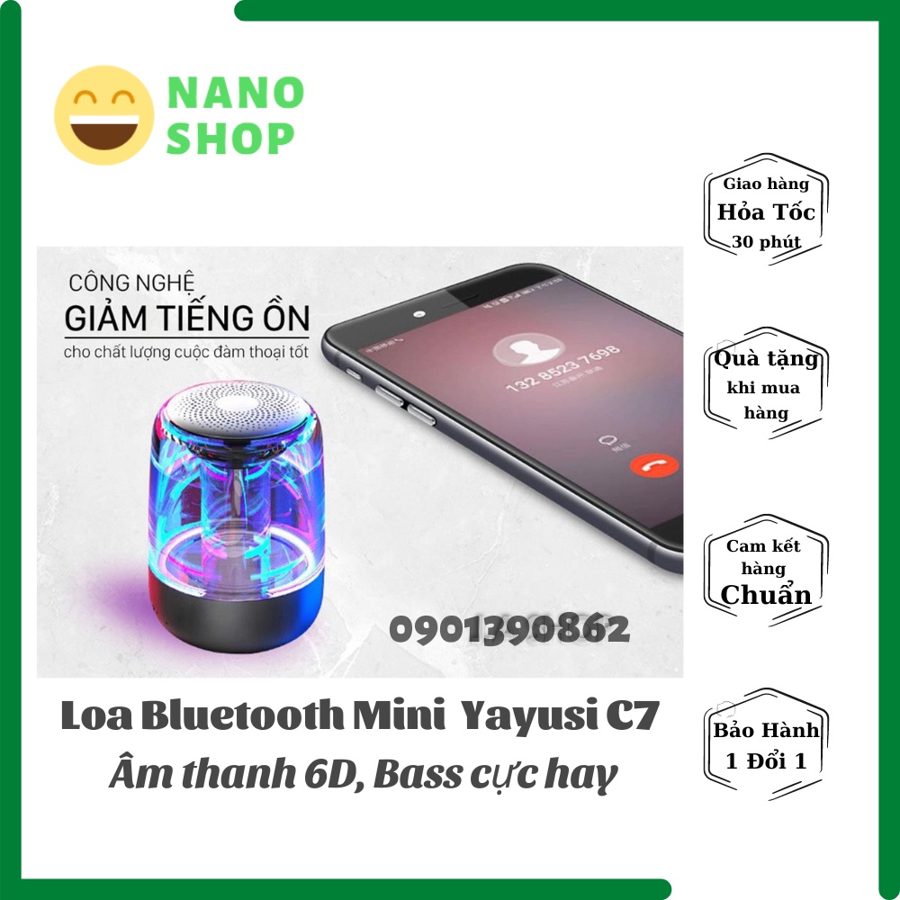 Loa Bluetooth Mini Led 7 Màu Trong Suốt Yayusi C7, Âm Hay Bass Cực Đỉnh Pin 600mAh, Bảo Hành 1 Đôi 1 Nano Shop
