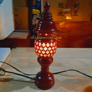 Cặp đèn gỗ tràm bông vàng thờ gia tiên cao 23cm