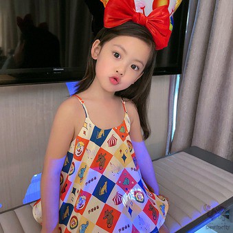 Đầm Sát Nách / Áo Thun Tay Ngắn In Họa Tiết Hoạt Hình Phong Cách Hàn Quốc Thời Trang Mùa Hè Cho Bé Gái