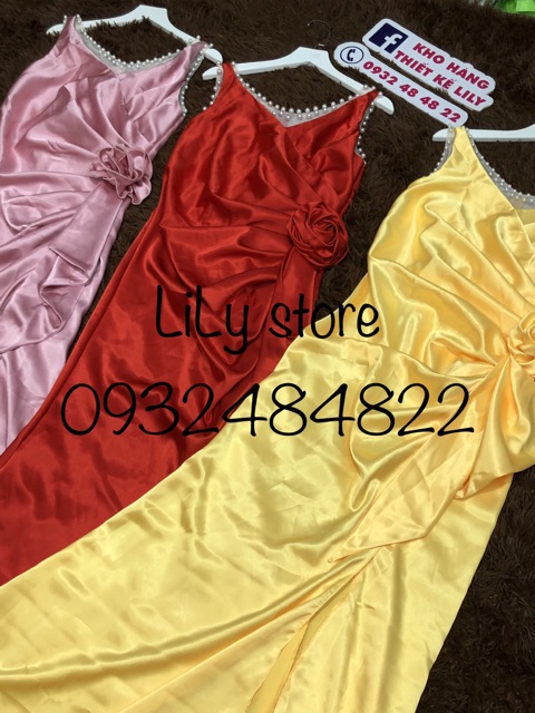 ẢNH VÀ VIDEO THẬT 1000%  Đầm dạ hội hoa eo kèm chuổi ngọc