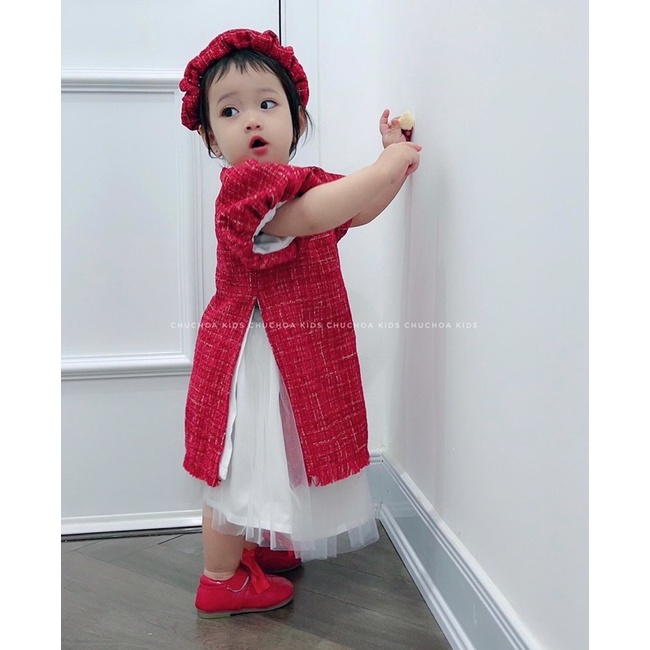 Áo dài bé gái cách tân, tay bồng cách điệu kèm bờm cho bé từ 1-5tr