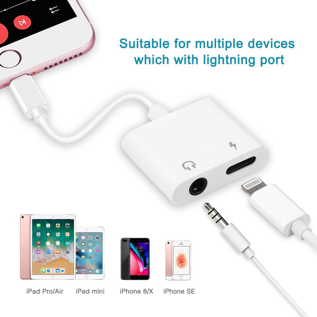 Cáp chia cổng Lightning sang 3.5mm 2 trong 1 cho iPhone 12 11 XS MAX XR X 8 7 Plus